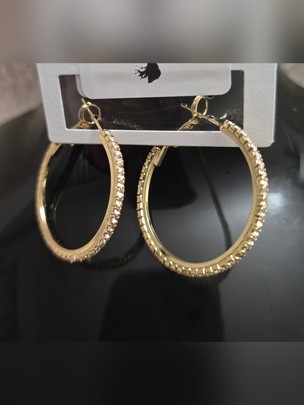 Gold Crystal-Accent Hoop Earrings - Women Jewelry